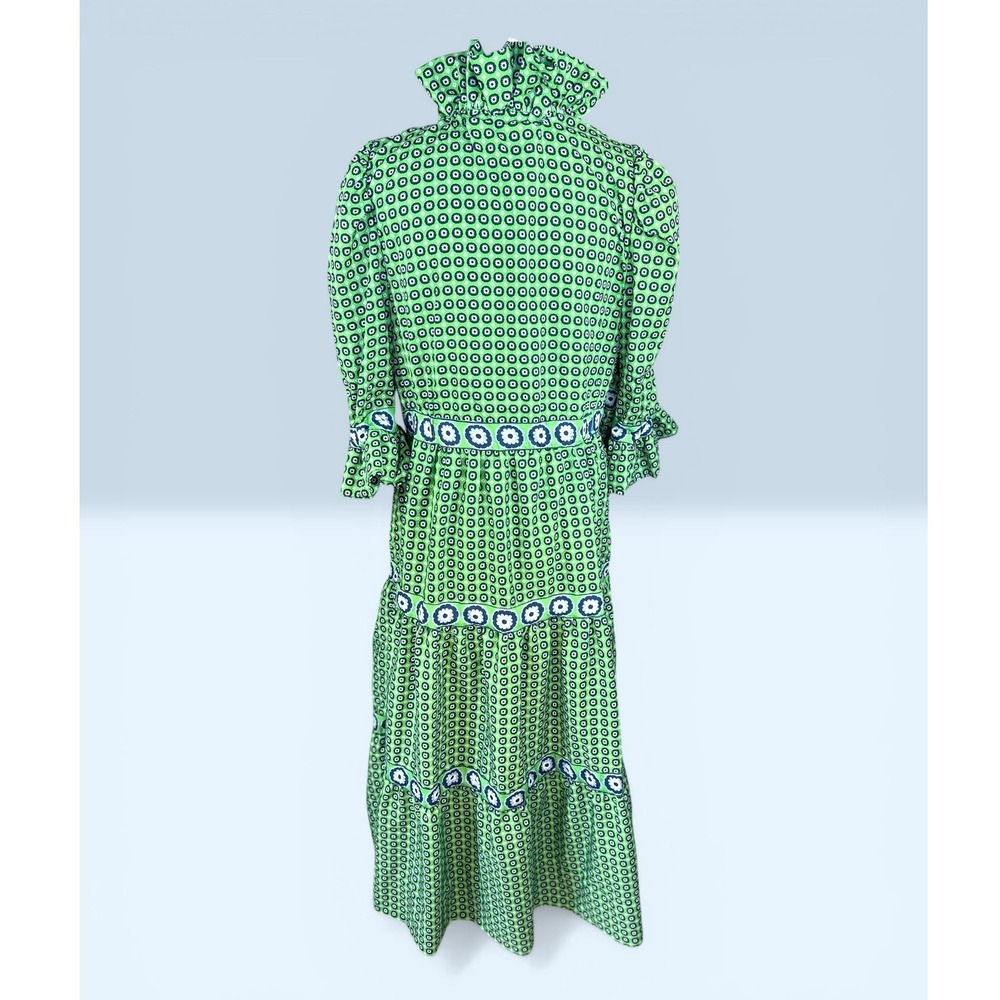 Gretchen Scott SZ Med The Posh Foulard Green Medallion Ruffle V-Neck Maxi dress - Picture 4 of 15